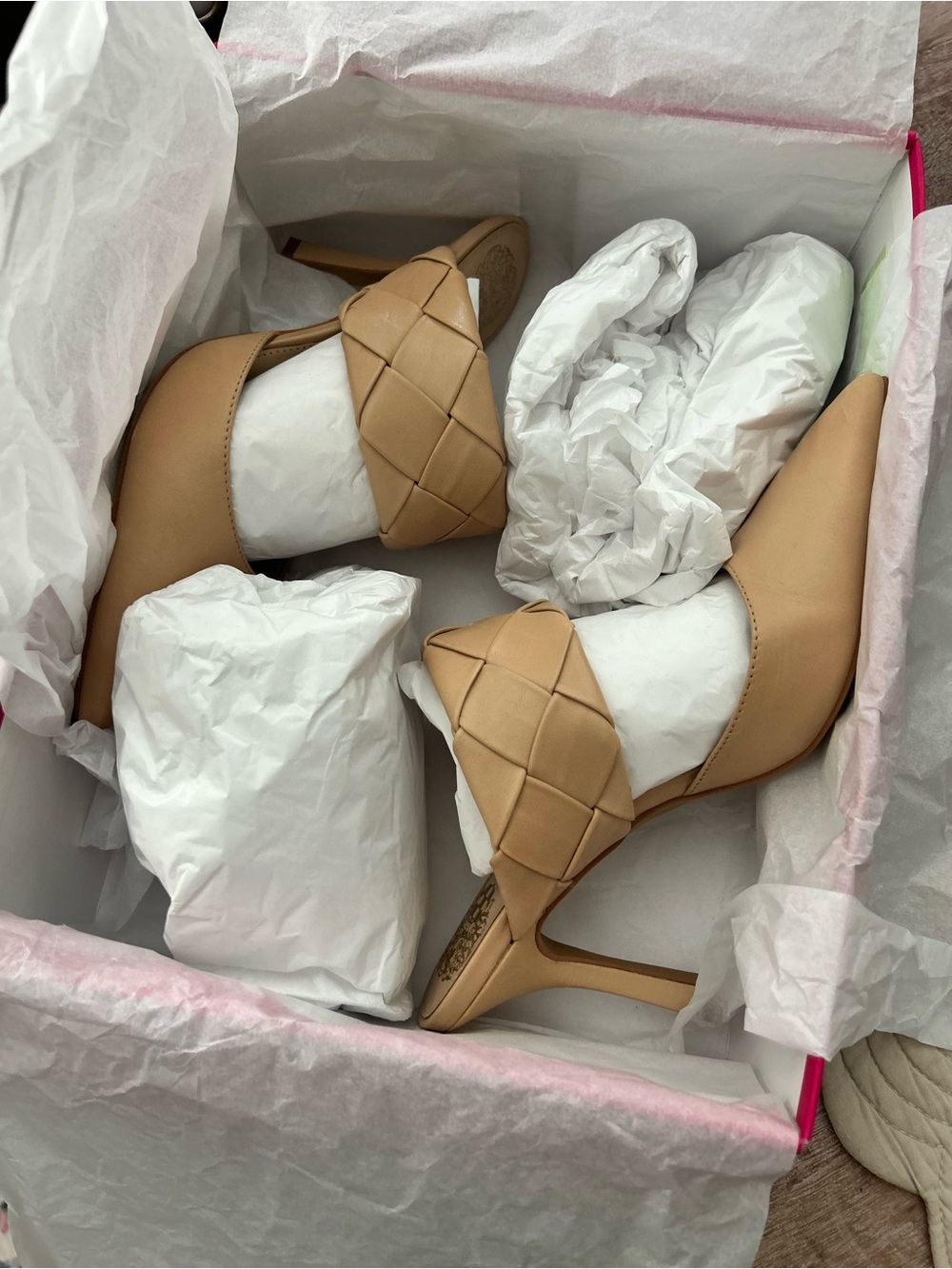 Dolce Vita Tan Woven-Strap Pointed-Toe Stiletto Heels